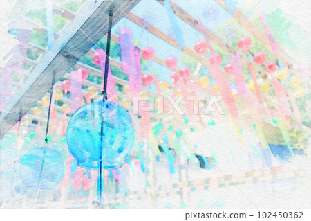 [Aichi Prefecture] Watercolor painting of wind chimes at Bessoe Shrine in Kita Ward, Nagoya City 102450362