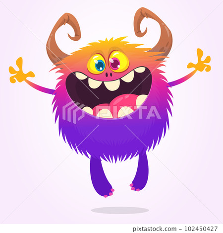 Funny cartoon smiling monster character. Halloween Illustration of happy alien creature. Vector isolated Funny cartoon smiling monster character. Halloween Illustration of happy alien creature. Vector isolated 102450427