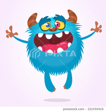 Funny cartoon smiling monster character. Halloween Illustration of happy alien creature. Vector isolated Funny cartoon smiling monster character. Halloween Illustration of happy alien creature. Vector isolated 102450428