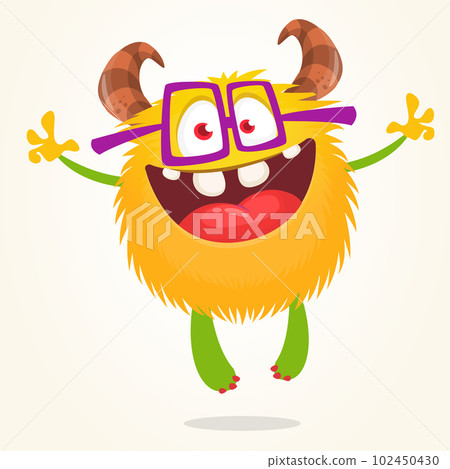 Funny cartoon smiling monster character. Halloween Illustration of happy alien creature. Vector isolated Funny cartoon smiling monster character. Halloween Illustration of happy alien creature. Vector isolated 102450430