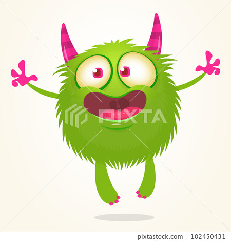 Funny cartoon smiling monster character. Halloween Illustration of happy alien creature. Vector isolated Funny cartoon smiling monster character. Halloween Illustration of happy alien creature. Vector isolated 102450431