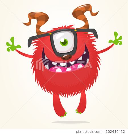 Funny cartoon smiling monster character. Halloween Illustration of happy alien creature. Vector isolated Funny cartoon smiling monster character. Halloween Illustration of happy alien creature. Vector isolated 102450432
