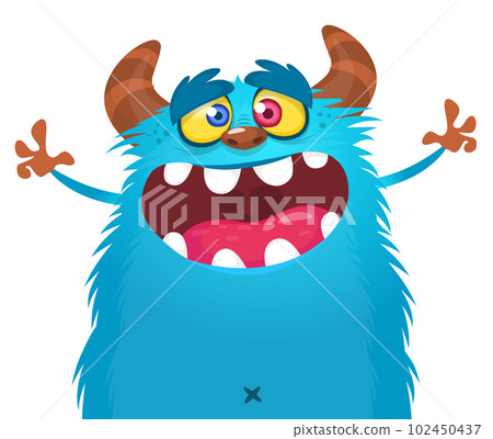 Funny cartoon smiling monster character pop up and waving hands. Illustration of happy alien. Halloween party design. Vector isolated 102450437