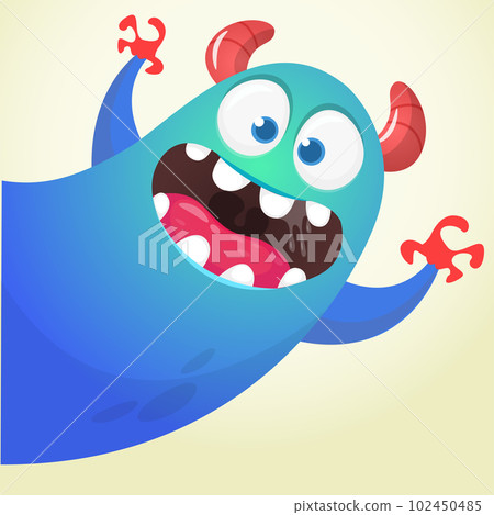 Funny cartoon smiling monster character. Illustration of cute and happy mythical alien. Vector isolated Funny cartoon smiling monster character. Illustration of cute and happy mythical alien. Vector isolated 102450485