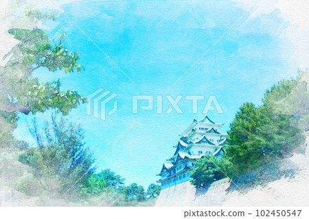 [愛知縣]名古屋市中區名古屋城塔的水彩畫 102450547