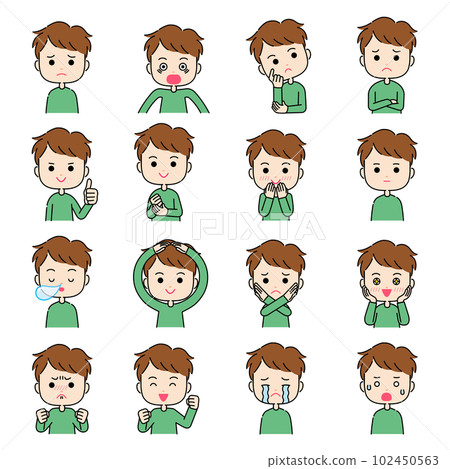 一個有各種面部表情和手勢的男人的插圖 102450563