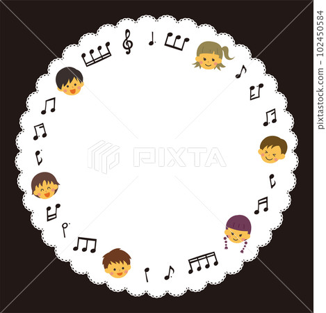 Round frame of children and musical notes 102450584