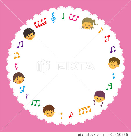 兒童和音符的圓形框架 102450586