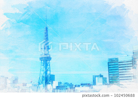 [Aichi Prefecture] Watercolor painting of Oasis 21 and TV tower in Nagoya city 102450688