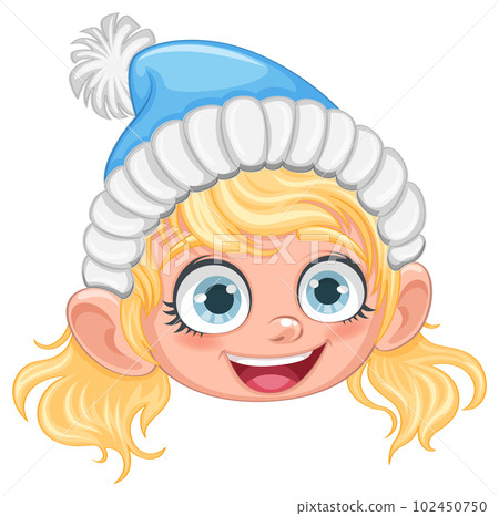 Cute Girl in Winter Hat with Pom Pom Cartoon Character 102450750