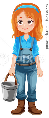 Cute gardener cartoon character with bucket Cute gardener cartoon character with bucket 102450775