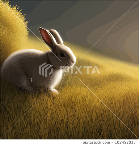 Cute little rabbit for Easter spring holiday , Vector spring holiday .Easter landscape , Wildlife forest, park, meadow and farm animals. Nice rabbit sitting on the meadow grass grass Cute little rabbit for Easter spring holiday , Vector spring holiday .Easter landscape , Wildlife forest, park, meadow and farm animals. Nice rabbit sitting on the meadow grass grass 102452035