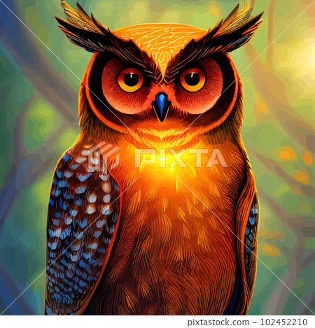 Beautiful hand drawn owl in the forest. wise bird dressed in retro. Forest animals concept. Wild bird illustration. Magic wise owl with flowers artwork for poster, print, card. Beautiful hand drawn owl in the forest. wise bird dressed in retro. Forest animals concept. Wild bird illustration. Magic wise owl with flowers artwork for poster, print, card. 102452210