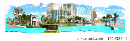 Cityscape of Ft. Lauderdale, Florida showing the beach and the city - art collage Cityscape of Ft. Lauderdale, Florida showing the beach and the city - art collage 102452844