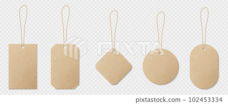 Realistic set of craft paper labels on string 102453334