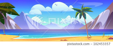 Vector summer sea beach cartoon mountain view 102453357