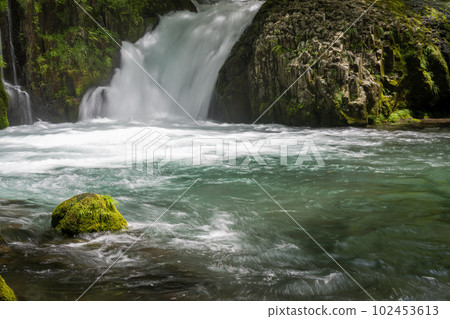 Beautiful scenery of Kikuchi Gorge when it was fresh green Beautiful scenery of Kikuchi Gorge when it was fresh green 102453613