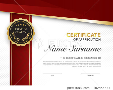 Diploma certificate template red and gold color with luxury and modern style vector image Premium Vector. Diploma certificate template red and gold color with luxury and modern style vector image Premium Vector. 102454445