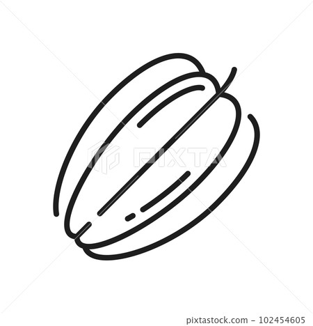 Carambola isolated cut star shape fruit line icon. Vector starfruit, tropical organic averrhoa carambola ripe asian dessert, star-apple, golden juicy fruit, exotic tropical food 102454605
