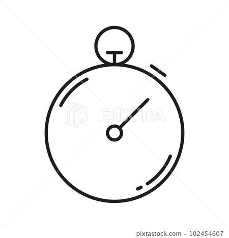 Chronometer outline icon, stopwatch clock timer thin line. Vector round countdown dial, time management sign. Time measuring instrument in fitness sport 102454607