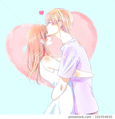 Hugging each other, man and woman, upper body, heart 102454650