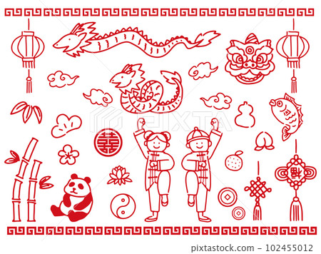hand drawn chinese illustration set 102455012
