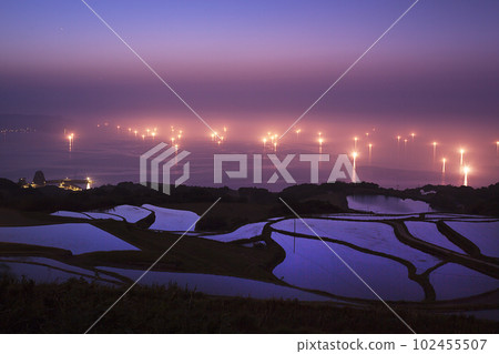 Sunset, terraced rice field, fishing fire and _5 Sunset, terraced rice field, fishing fire and _5 102455507