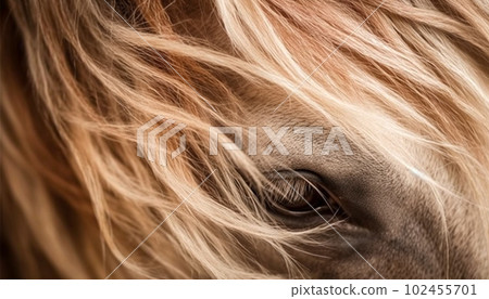 Brown,white horse fur, long magical mane background texture, Beautiful portrait of a horse closeup 102455701