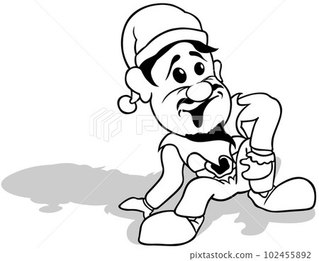 Drawing of a Sitting Bearded Dwarf on the Ground Drawing of a Sitting Bearded Dwarf on the Ground 102455892