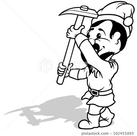 Drawing of a Dwarf with a Pickaxe in his Hands Drawing of a Dwarf with a Pickaxe in his Hands 102455893