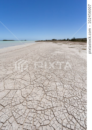 Tsimanampetsotsa Lake with dry, cracked beach. Madagascar wilderness landscape. 102456007