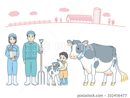 Dairy farmer family cow Holstein 102456477