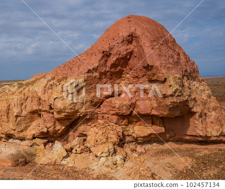 Landscape of multi-colored clay dunes. Mars on earth. 102457134