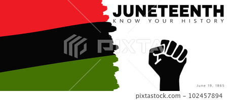 Juneteenth banner template. Black silhouette Of Clenched fist, and Textured Black History Month Flag. National African American Independence Day, Freedom day. Know your History. Vector illustration 102457894