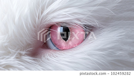 Eye of a rabbit .Soft focus and shallow depth of field composition, white soft fur background, beautiful portrait of rabbit Eye of a rabbit .Soft focus and shallow depth of field composition, white soft fur background, beautiful portrait of rabbit 102459282