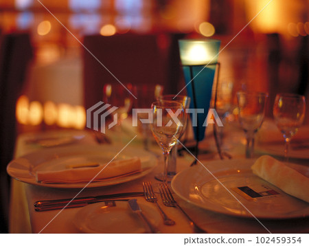 French restaurant dinner table setting 102459354