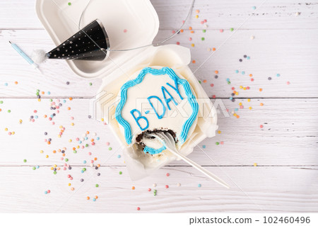 Flat lay of birthday bento cake Flat lay of birthday bento cake 102460496