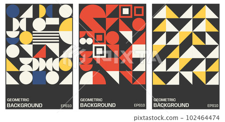 Vector set of Bauhaus vertical posters.Abstract geometric backgrounds with circle, triangle and square shapes. Modern geometric backgrounds 102464474