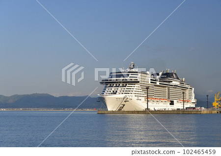 Photographing the scenery of the cruise ship MSC Bellissima, which is anchored at Hakodate Port, Hakodate City, Hokkaido in spring Photographing the scenery of the cruise ship MSC Bellissima, which is anchored at Hakodate Port, Hakodate City, Hokkaido in spring 102465459