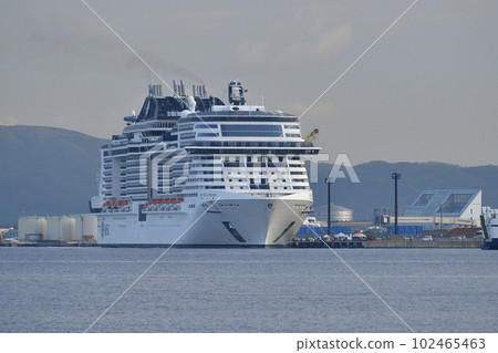 Photographing the scenery of the cruise ship MSC Bellissima, which is anchored at Hakodate Port, Hakodate City, Hokkaido in spring Photographing the scenery of the cruise ship MSC Bellissima, which is anchored at Hakodate Port, Hakodate City, Hokkaido in spring 102465463