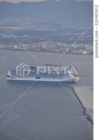 Early morning scenery of the cruise ship MSC Bellissima calling at Hakodate Port, Hakodate City, Hokkaido, taken from Mt. Hakodate in spring Early morning scenery of the cruise ship MSC Bellissima calling at Hakodate Port, Hakodate City, Hokkaido, taken from Mt. Hakodate in spring 102465612