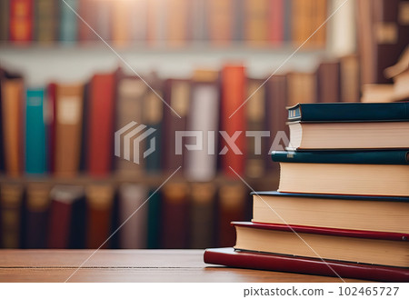Celebrating World Book Day with a Stack of Books in a Library. Generative AI 102465727