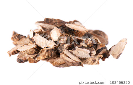Calamus root isolated on white background. Sweet flag, sway or muskrat root, vasambu. Dry root of Acorus calamus. 102466230