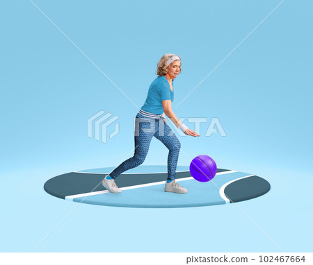 Woman in Stylish Sports Wear Training with Med Ball Stock Photo