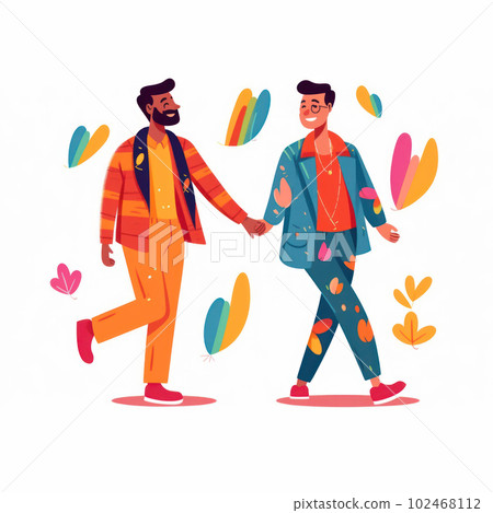 Flat illustration organic graphic design pride day gay couple  in love concept. 102468112