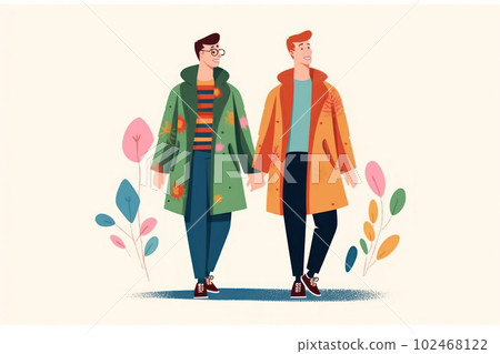 Flat illustration organic graphic design pride day gay couple  in love concept. 102468122