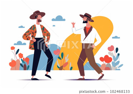 Flat illustration organic graphic design pride day gay couple in love concept. Flat illustration organic graphic design pride day gay couple in love concept. 102468133