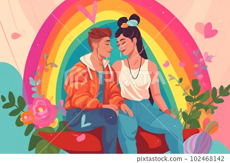 Flat illustration pride day lesbian couple in love background. 102468142