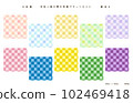 Japanese style pattern set of checkered + hemp leaves 102469418