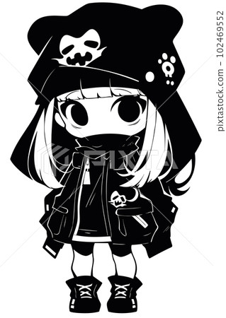 cute manga girl in black over white cute manga girl in black over white 102469552